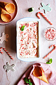 Candy cane ice cream as a festive treat.