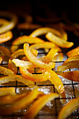 Candied yuzu citrus peel on a chilled shelf
