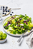 Green spring salad with courgette and blueberries