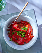Grilled pepper strips with herbs