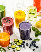 Various fruit and vegetable smoothies