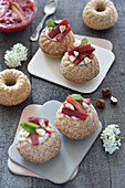 Vegan mini rhubarb and hazelnut bundt cakes