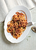 Spaghetti with Ragù Abruzzese di Castrato (lamb stew from Abruzzo)