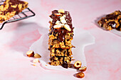 Vegan muesli bars with nuts and chocolate
