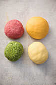 4x coloured pasta dough with spinach, beetroot, tomato