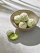 Coconut mochi with matcha