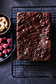 Homemade brownies with freeze-dried raspberries