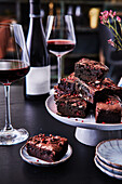 Homemade brownies with freeze-dried raspberries