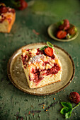 Strawberry sheet cake with crumble
