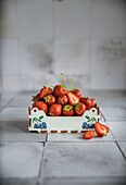 Cardboard box with fresh strawberries