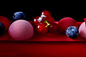 Bûche de Noël with berries, close up