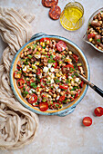 Mediterranean dense bean salad with vegan feta