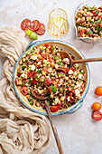 Mediterranean dense bean salad with vegan feta
