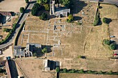 Ruined remains of Muchelney Abbey, Somerset, UK, aerial view