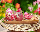 Beetroot mousse with cream cheese and nuts
