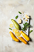courgettes, sage and cheese for savoury courgette loaf cake.