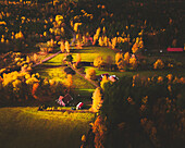 Aerial view of a house in countryside, Bjornlunda, Sweden.