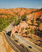 Aerial view of the Red Canyon Arches along Utah State Route 12, Utah, United States.