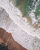 Aerial view of surfers, Bidart, France.