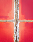 Aerial view of pink salt marshes, Salin de Giraud, Provence, France.