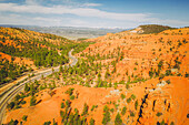 Aerial view of the Red Canyon Arches along Utah State Route 12, Utah, United States.