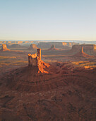 Aerial view of famous Monument Valley at sunset, Utah, United States.