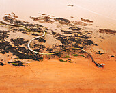Saint-Brevin, France - 10 February 2021: Aerial view of the Serpent d'Ocean by the Chinese artist Huang Yong Ping.