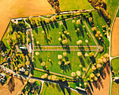 Aerial view of the American Cemetery of Saint James, Normandy region, France.