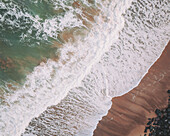 Aerial view of surfers, Bidart, France.
