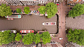 Aerial view of typical scenery in Amsterdam, The Netherlands.