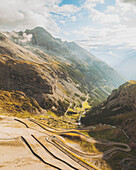 Aerial view of the famous Passo dello Stelvio, Italy.