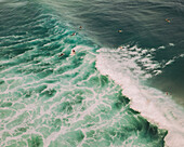 Aerial view of surfers, Bidart, France.
