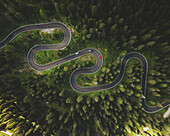 Aerial view of the famous Passo Giau, a road in the Dolomites, Italy.