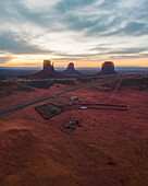 Aerial view of famous Monument Valley at sunrise, Utah, United States.
