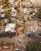 Aerial view of the famous curvy Lombard Street in San Francisco, California, United States.