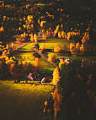Aerial view of a house in countryside, Bjornlunda, Sweden.