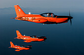 Latina, Italy - July 2004: Aerial view of a group of SF-260 aircraft in flight during a training session for Italian Air Force student pilots in Latina, Lazio, Italy.
