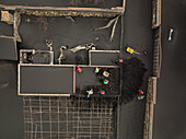 La Palma, Spain - 06 December 2021: Aerial view of rescue team. In a residential district of La Palma island after the Cumbre Vieja eruption, a Volcano in La Palma island, Canary Islands, Spain.