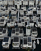 Aerial view of water houses in IJburg, Amsterdam, The Netherlands.