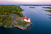 Aerial view of Pointe au Baril Lighthouse and Georgian Bay, Parry Sound, Ontario, Canada.