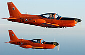 Latina, Italy - July 2004: Aerial view of a group of SF-260 aircraft in flight during a training session for Italian Air Force student pilots in Latina, Lazio, Italy.