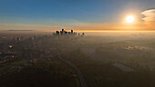 Aerial view of Los Angeles skyline, California, United States.