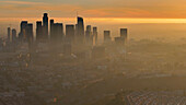 Aerial view of Los Angeles skyline, California, United States.