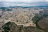 Aerial view of Historical European Capital Matera, Basilicata, Italy.