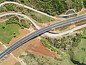 Aerial view of empty asphalt road in Karditsa region, Greece