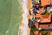 Aerial view of houses on the shore of the beach, Taiba, São Gonçalo do Amarante, Ceará, Brazil