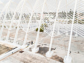 Aerial view of woman standing in metals structures in Olympic stadium in Athens