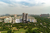 Noida, Indien - 26. Oktober 2022: Luftaufnahme des Noida-Zwillingsturms vor dem Abriss.