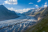 Aerial view of Aletsch Glacier, Valais, Switzerland.