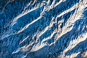 Abstract aerial view of Aletsch Glacier ice formation, Valais, Switzerland.